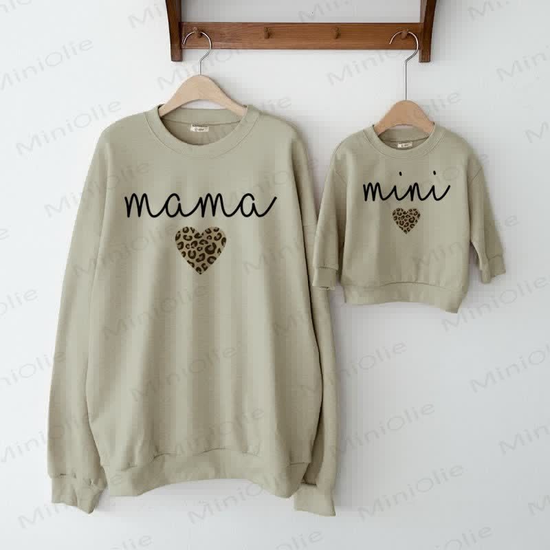 MAMA/MINI Mommy and Me Leopard Print Love Sweatshirt - Grey Green - Mom Sweatshirt: XL - image 2