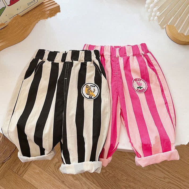 Toddler Vertical Striped Flower Tiger Pants - image 1