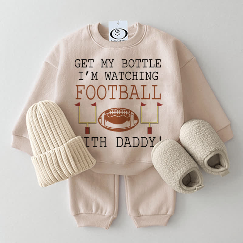 GET MY BOTTLE I'M WATCHING FOOTBALL WITH DADDY Baby Beige 2-Piece Set - Beige - 2-3T - image 1