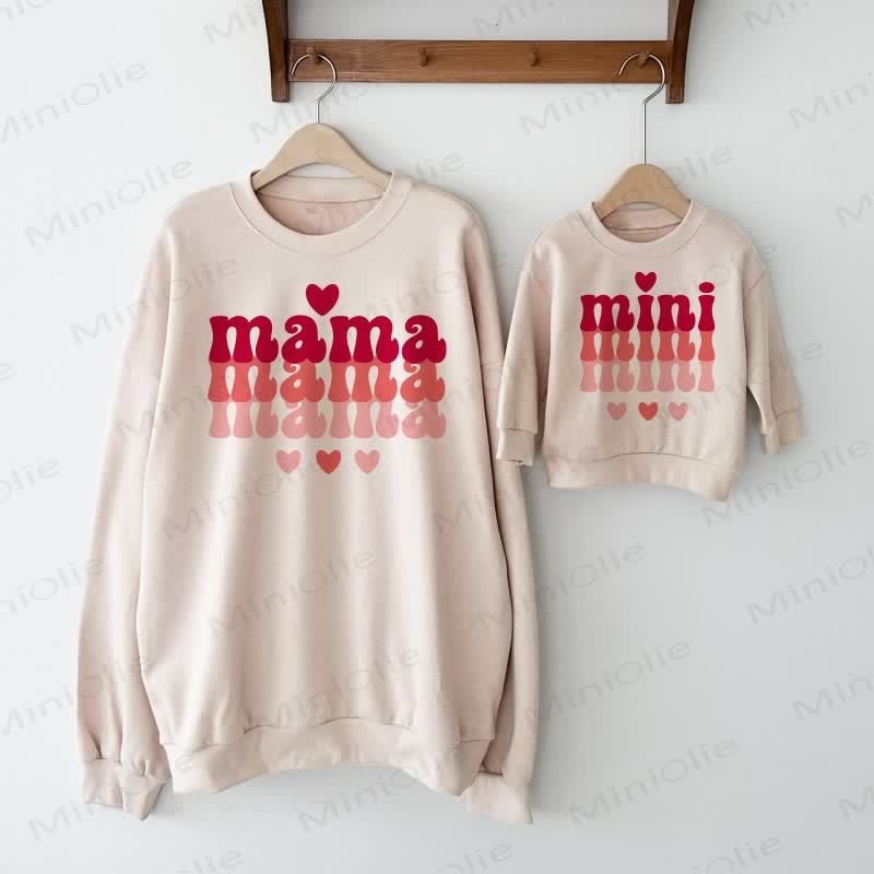 MAMA/MINI Mommy and Me Letter Print Sweatshirt - Beige - Mom Sweatshirt: XL - image 1