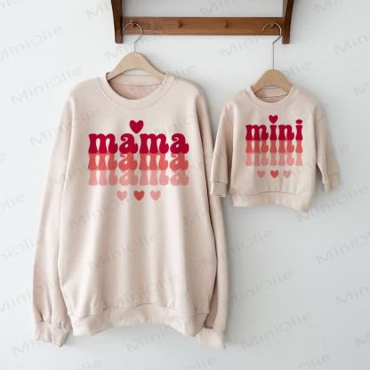 MAMA/MINI Mommy and Me Letter Print Sweatshirt - Beige - Mom Sweatshirt: XL - image 1