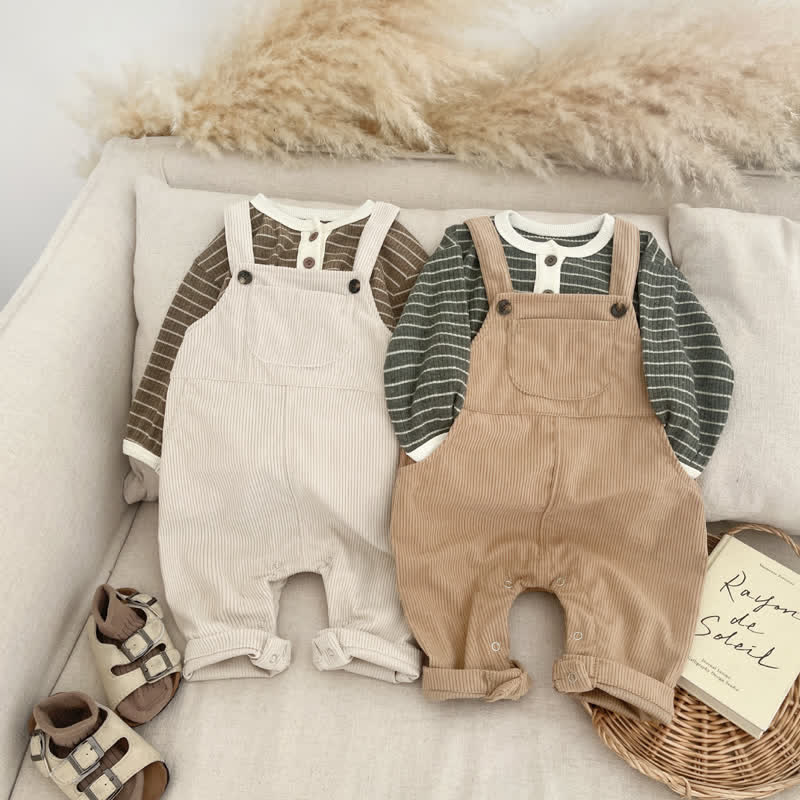 Baby Corduroy Overalls/Button Striped T-Shirt – MiniOlie