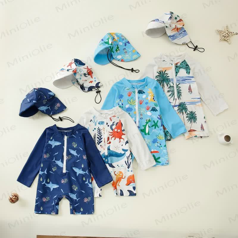 Baby Toddler Boy Dinosaur Shark Swimsuit with Hat - image 1