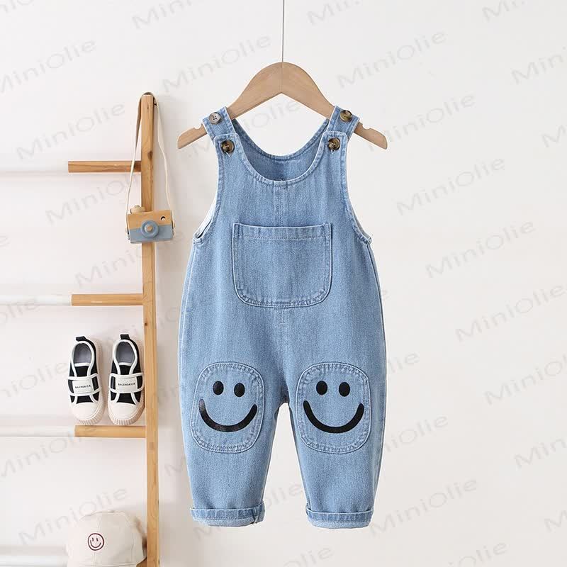 Toddler Pocket Smiley Denim Overalls - Blue - 5-7T - image 1