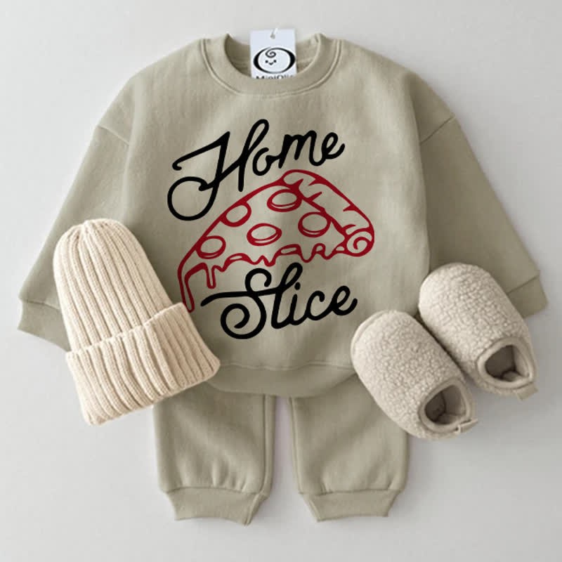 Baby Homeslice Pizza Sweatshirt 2-piece Set - Grey Green - 2-3T - image 1
