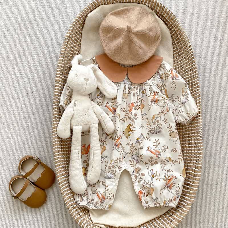 Baby Floral Animal Peter Pan Collar Romper - Beige - 18-24M - image 1