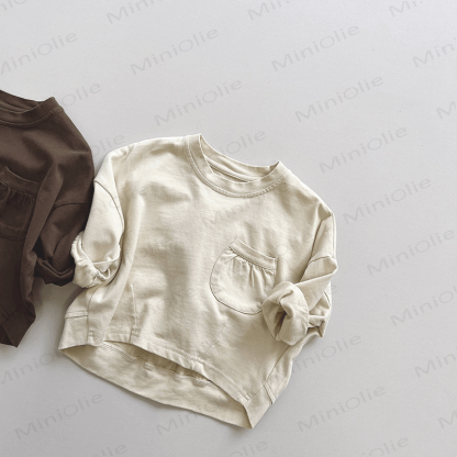 Baby Toddler Solid Color Pocket T-Shirt - Beige - 8Y - image 2