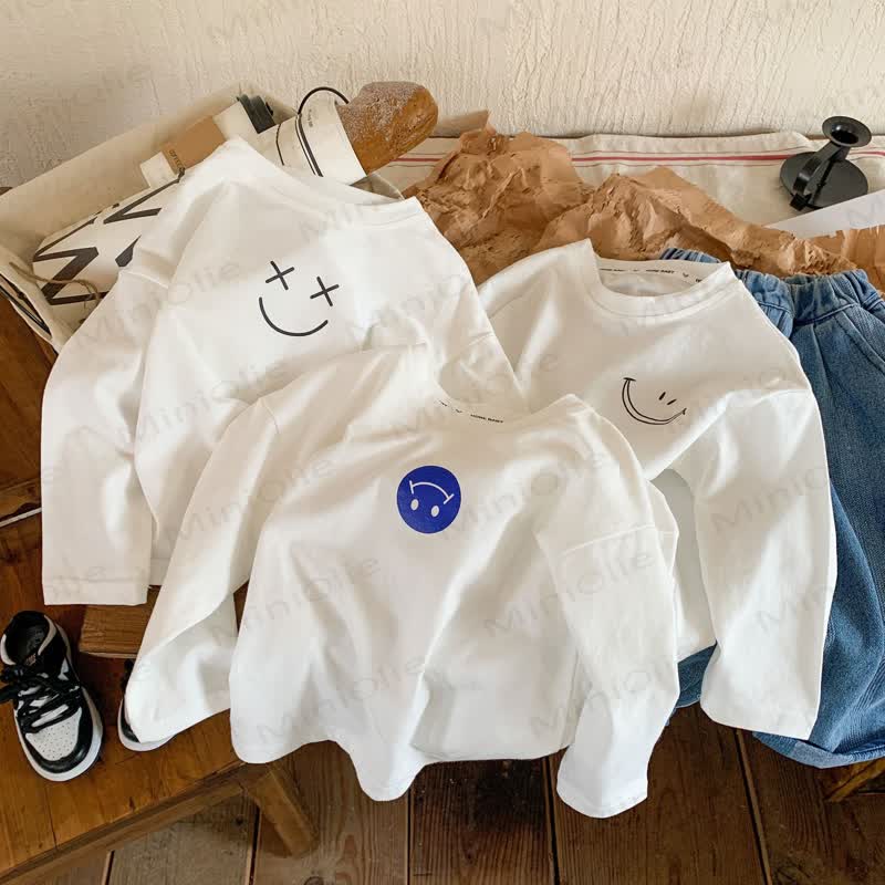 Kid Smile Face White Simple T-Shirt - image 1