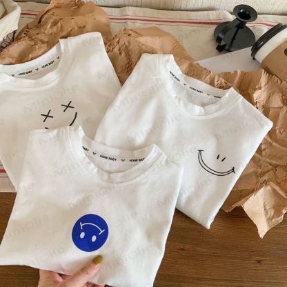 Kid Smile Face White Simple T-Shirt - image 4