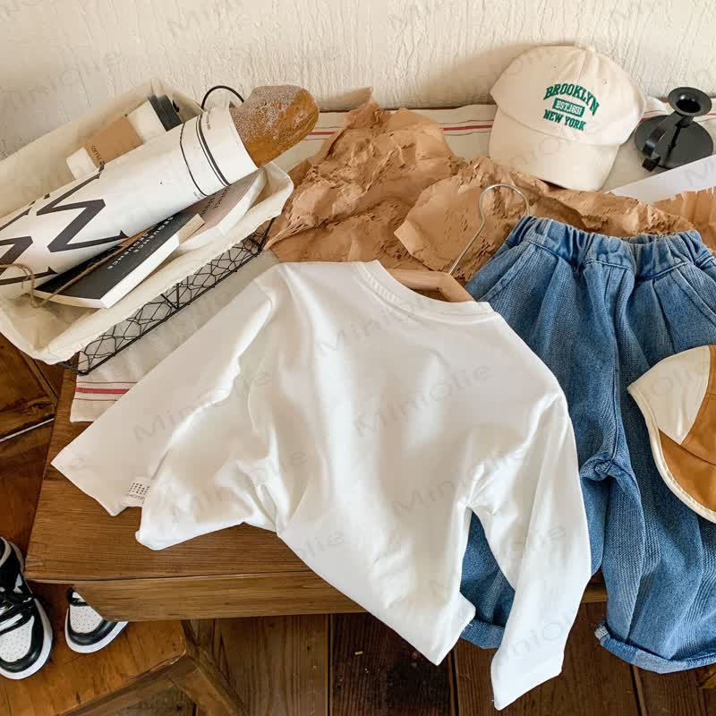 Kid Smile Face White Simple T-Shirt - image 8