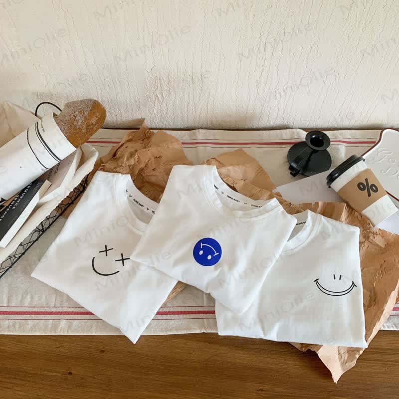 Kid Smile Face White Simple T-Shirt - image 3