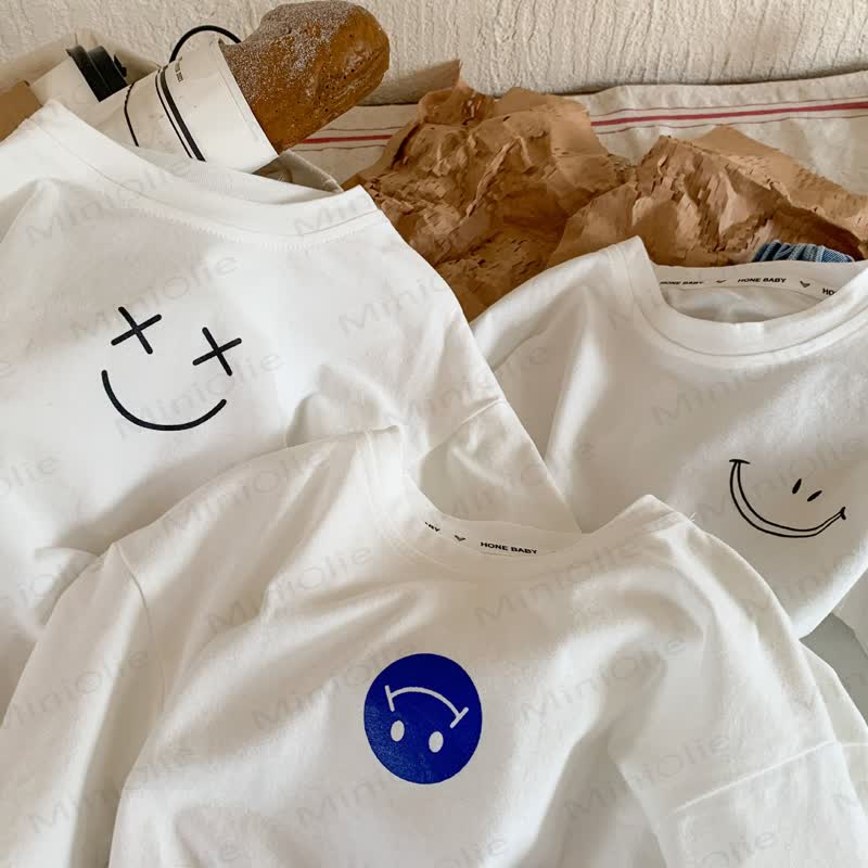 Kid Smile Face White Simple T-Shirt - image 6