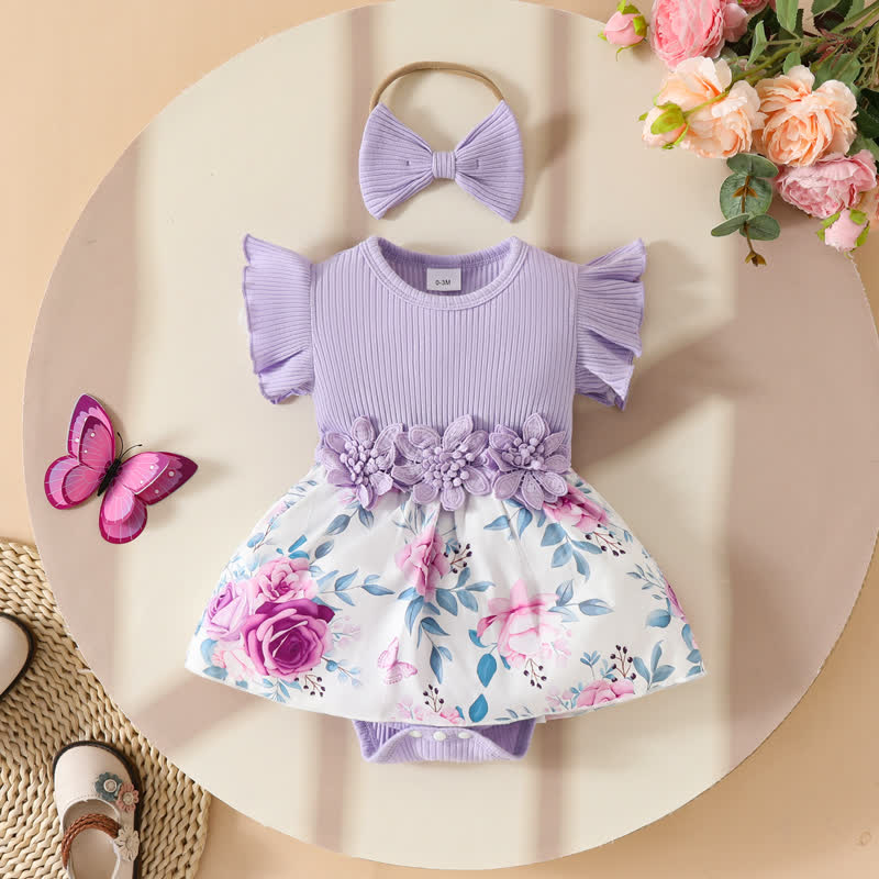 Baby Floral Butterfly Bodysuit with Headband - Purple - 12-18M - image 27
