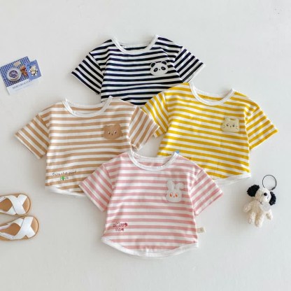 Baby Toddler Girl Animal Patch Stripe T-Shirt - image 1