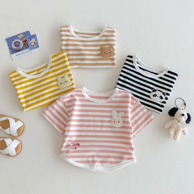 Baby Toddler Girl Animal Patch Stripe T-Shirt - image 3