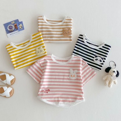 Baby Toddler Girl Animal Patch Stripe T-Shirt - image 3