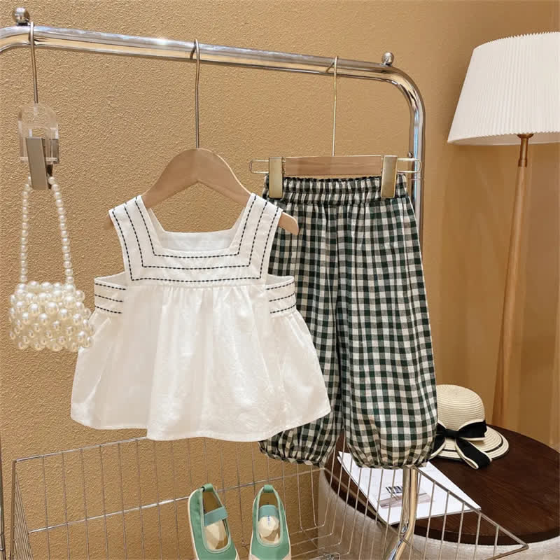 Toddler 2-Piece Sleeveless Simple Plaid Set - image 3