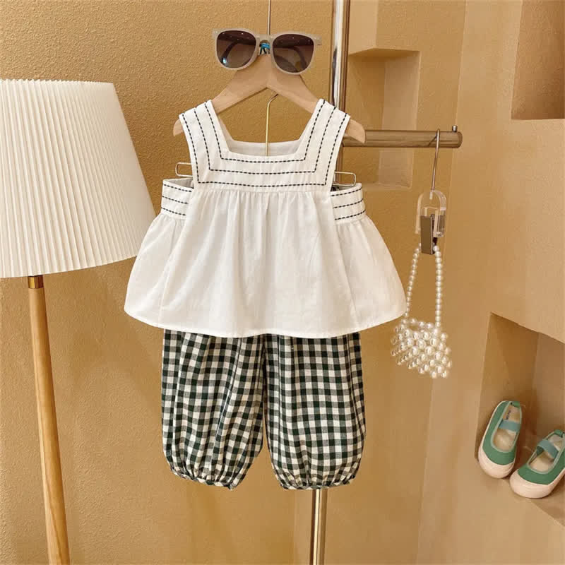 Toddler 2-Piece Sleeveless Simple Plaid Set - White - 10Y - image 1