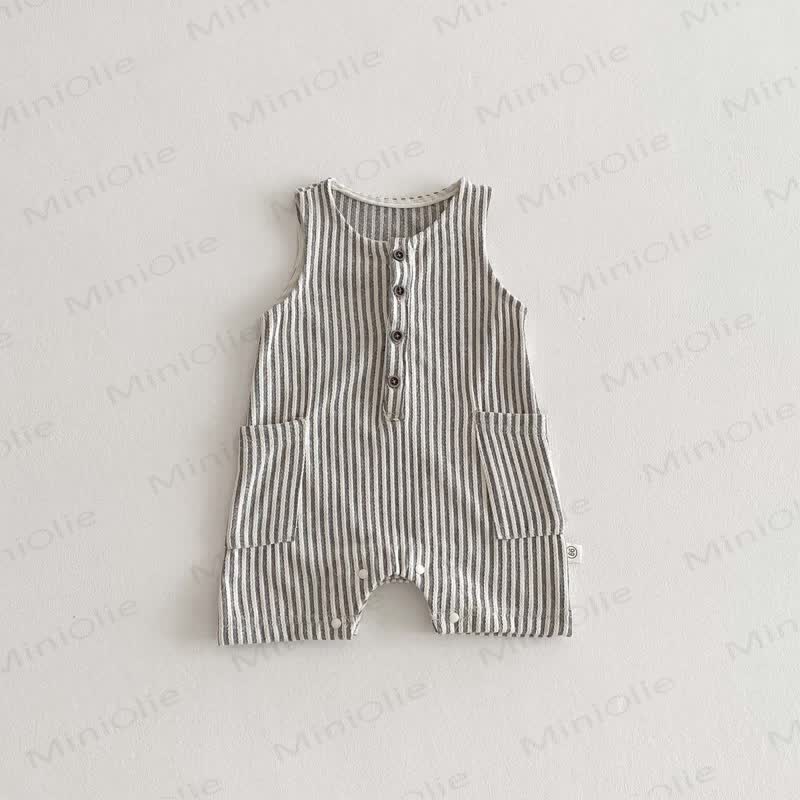 Baby Sleeveless Vertical Stripe Romper  - White - 18-24M - image 8