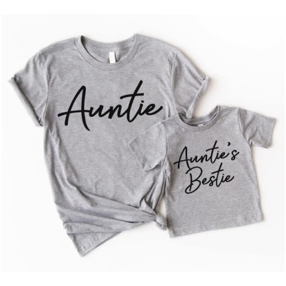 AUNTIE/ AUNTIE'S BESTIE Letters Grey Family T-Shirt - Grey - XXL - image 1
