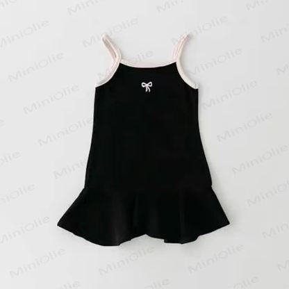Toddler Girl Bow Suspenders Comfy Dress - Black - 10Y - image 2