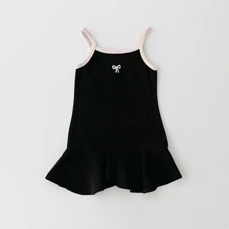 Toddler Girl Bow Suspenders Comfy Dress - Black - 10Y - image 2