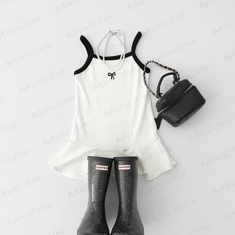 Toddler Girl Bow Suspenders Comfy Dress - image 5