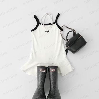Toddler Girl Bow Suspenders Comfy Dress - image 5