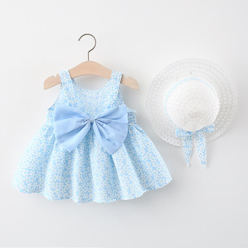 Baby Vibrant Flower Bow Dress with Hat - Blue - 2-3T - image 10
