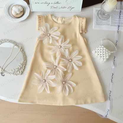 Toddler 3D Flower Sleeveless Graceful Dress - Yellow - 10Y - image 16