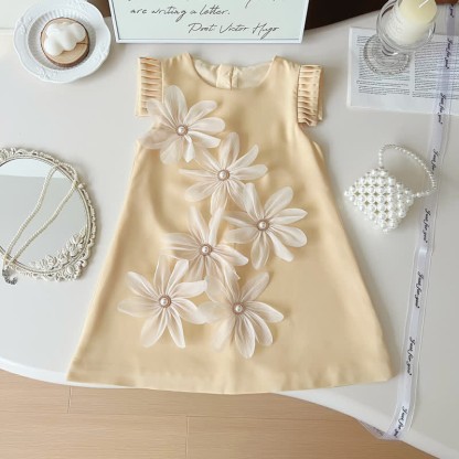 Toddler 3D Flower Sleeveless Graceful Dress - Yellow - 10Y - image 16