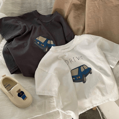 DRIVE Kid Boy Blue Cartoon Car T-Shirt - image 1