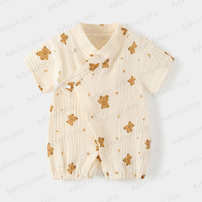 Baby Cartoon Printed Kimono Beige Romper - Bear - 18-24M - image 1