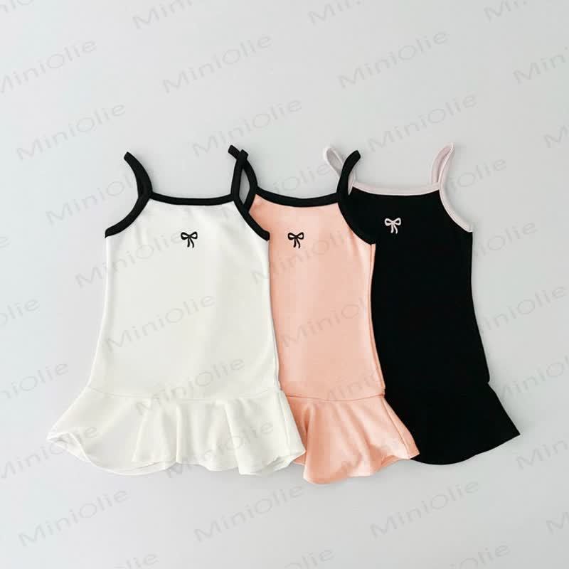 Toddler Girl Bow Suspenders Comfy Dress - image 1