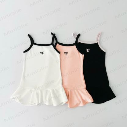 Toddler Girl Bow Suspenders Comfy Dress - image 1
