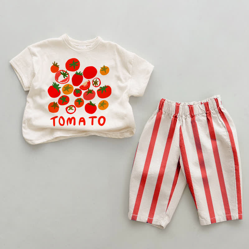 TOMATO Baby Red Vertical Striped 2-piece Set - White&Red - 4-5T - image 1