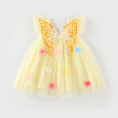 Toddler Butterfly Wings Tulle Dress - Yellow - 5-7T - image 1