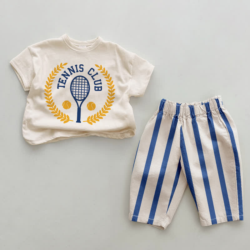 TENNIS CLUB Baby Blue Vertical Striped 2-piece Set - White&Blue - 2-3T - image 1