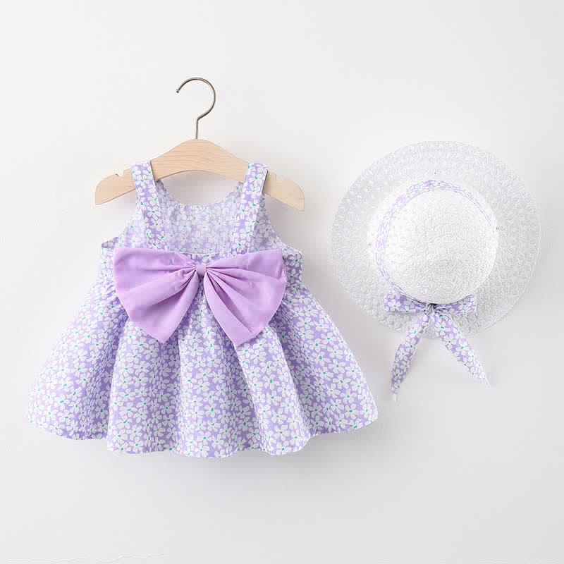 Baby Vibrant Flower Bow Dress with Hat - Purple - 2-3T - image 1