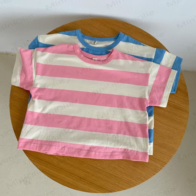 Kid Simple Striped Summer T-Shirt - Pink - 12Y - image 1