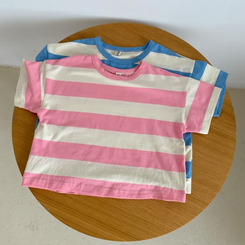 Kid Simple Striped Summer T-Shirt - Pink - 12Y - image 1