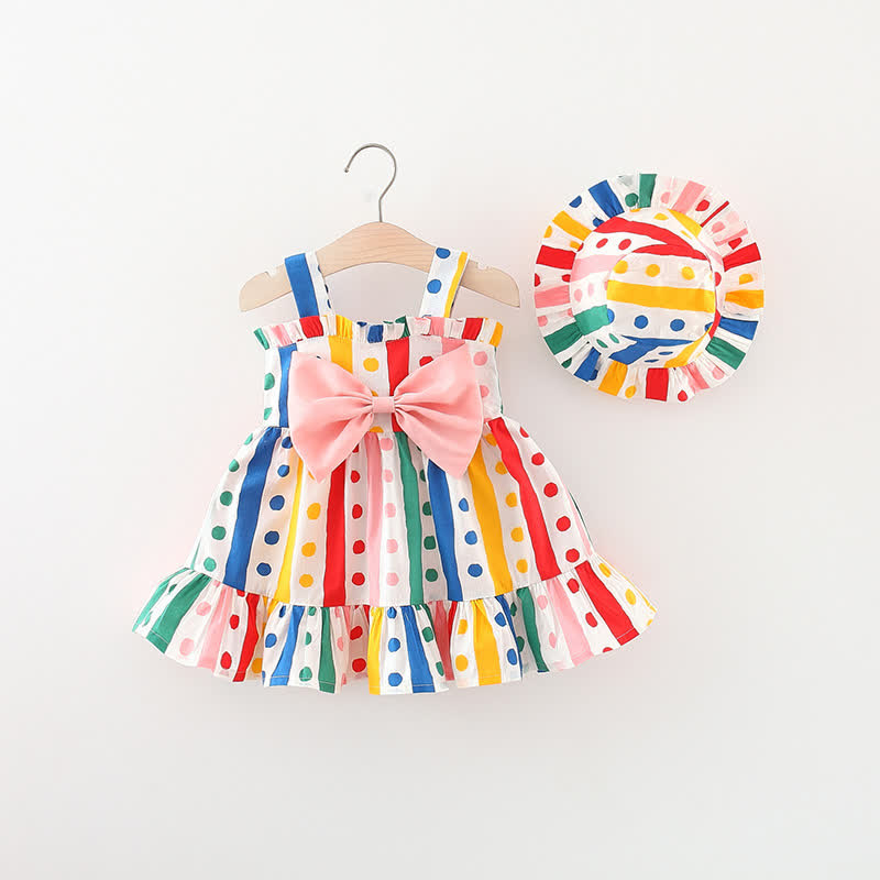 Baby Toddler Colorful Striped Dot Dress with Hat - Colorful - 3-5T - image 1