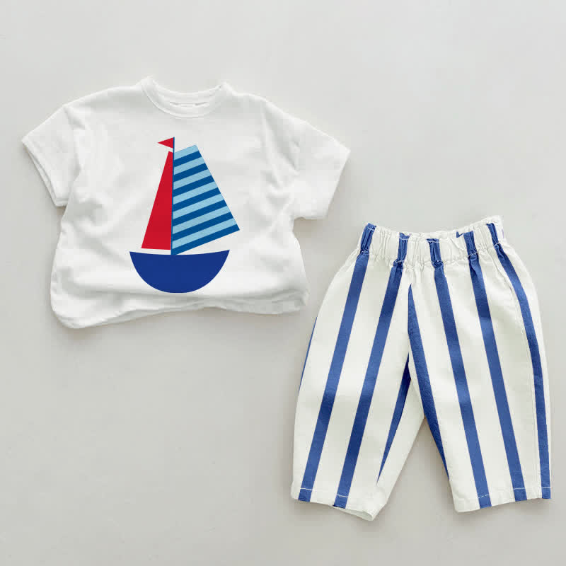 Baby Sailboat Blue Vertical Striped 2-piece Set - White&Blue - 2-3T - image 1