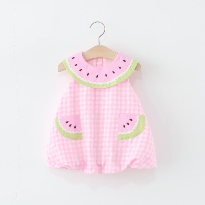 Baby Watermelon Plaid Sleeveless Lovely Dress - Pink - 3-4T - image 9