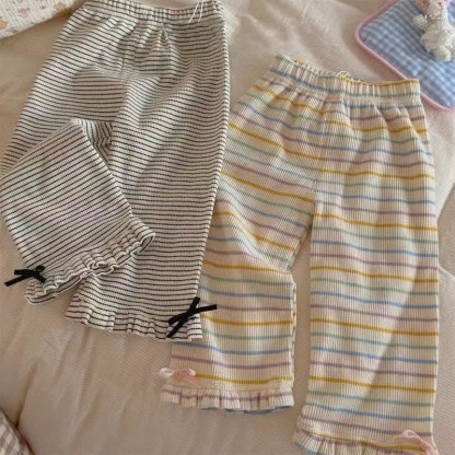 Toddler Lovely Striped Bow Pants - Black - 6-8Y - image 1