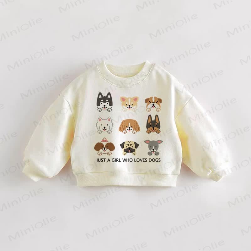 JUST A GIRL WHO LOVES DOGS Baby Toddler Sweatshirt - Cream - 3-5T - image 1