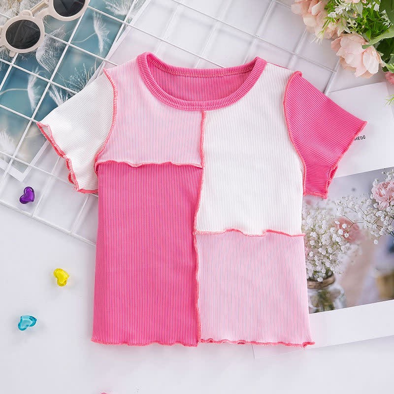 Kid Contrast Color Block T-Shirt - Pink - 8Y - image 1