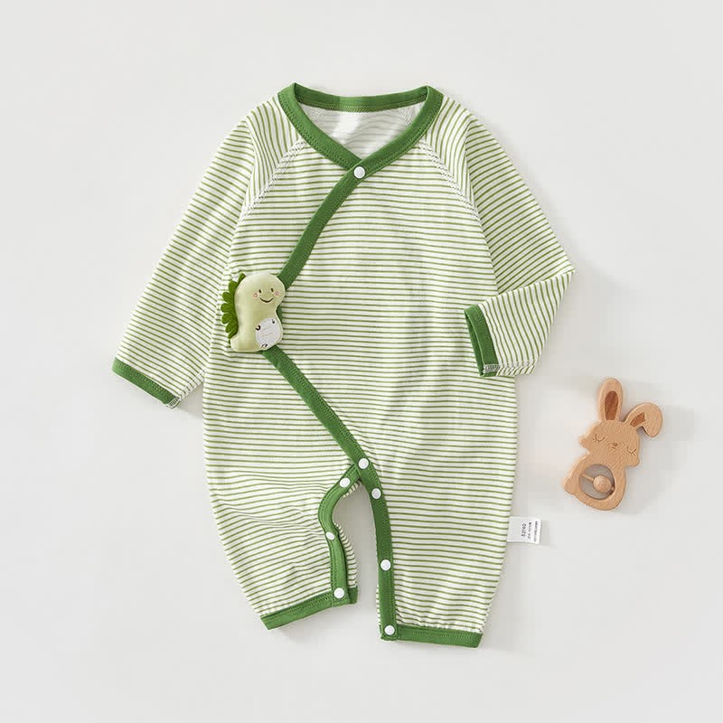 Baby 3d Animal Striped Kimono Romper - Green - 3-6M - image 2