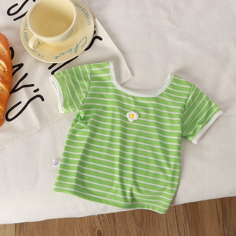 Toddler Girl Square Neck Striped T-Shirt - Green - 8Y - image 2