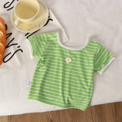 Toddler Girl Square Neck Striped T-Shirt - Green - 8Y - image 2